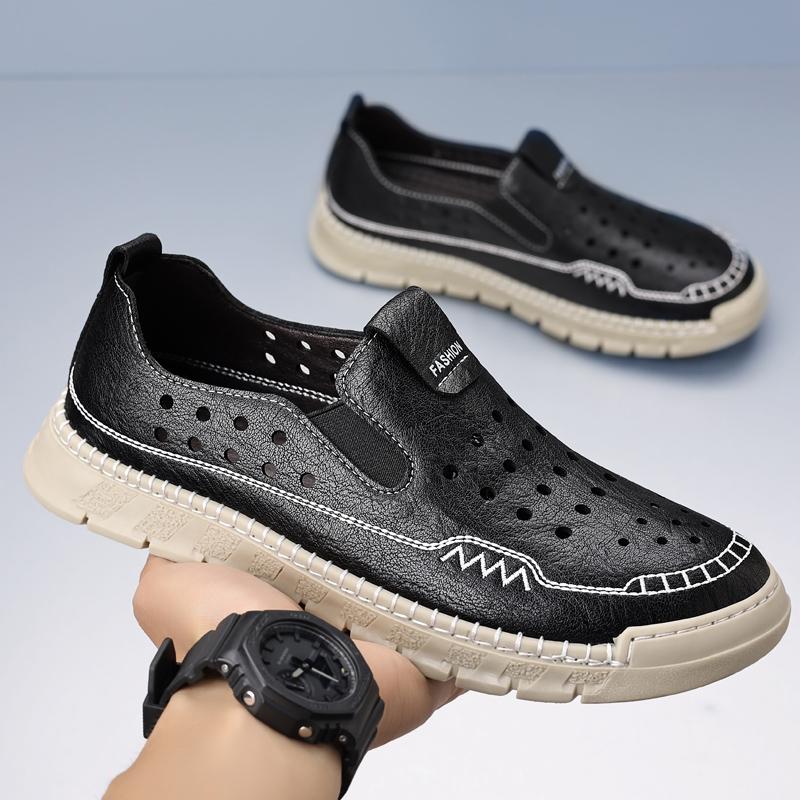 Fashion Casual Leather Men Loafers Handmade Slip-on Lazy Flats  Breathable Male Walking Driving Shoes Outdoor Treking Footwear Moccasins