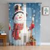 Christmas Snowman Snowflake Red Blue Sheer Curtains for Living Room Decoration Window Curtains Kitchen Tulle Voile Curtains