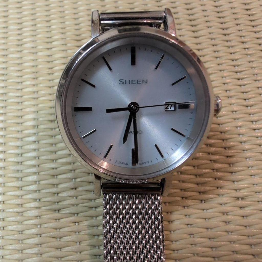 Used CASIO SHEEN Watch Silver Mesh Belt