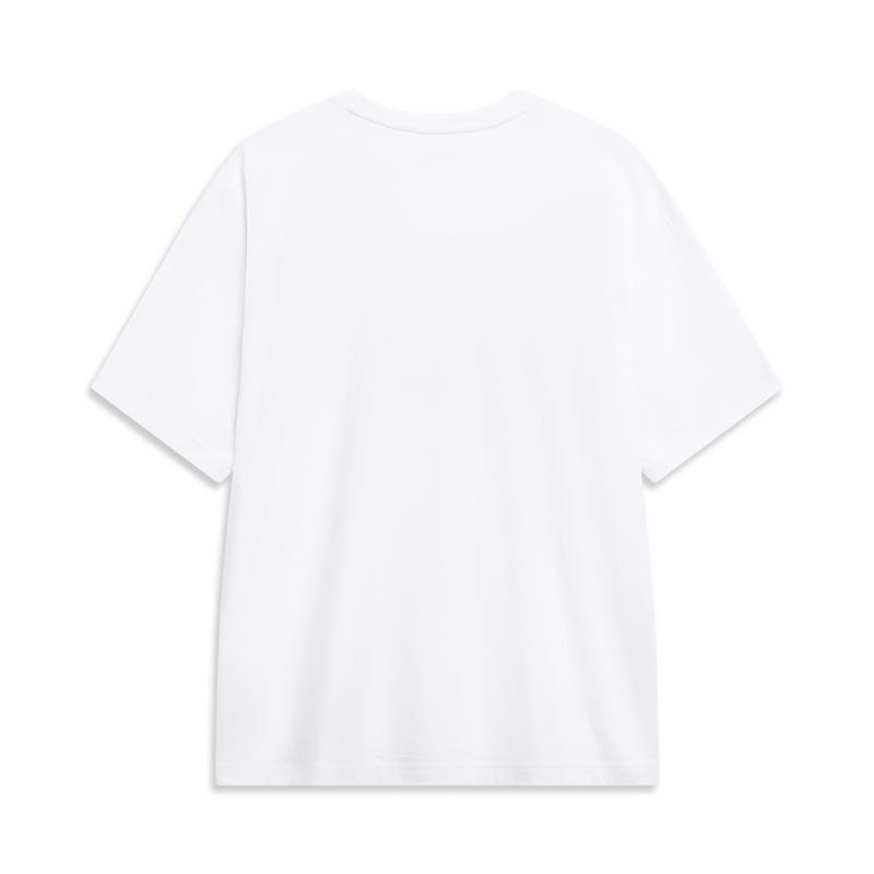 Li Ning Sports Fashion Series Printed Letter Round Neck Comfortable Breathable Loose Short Sleeve T-Shirt Men Tops White YHSU297-2