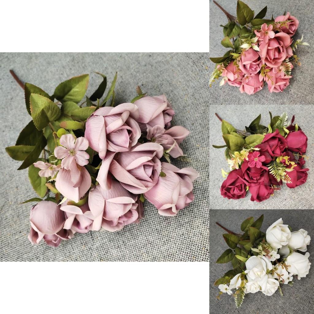 11 Head Polish Rose Buds Silk Flowers For Diy Wedding Decor Home Styling