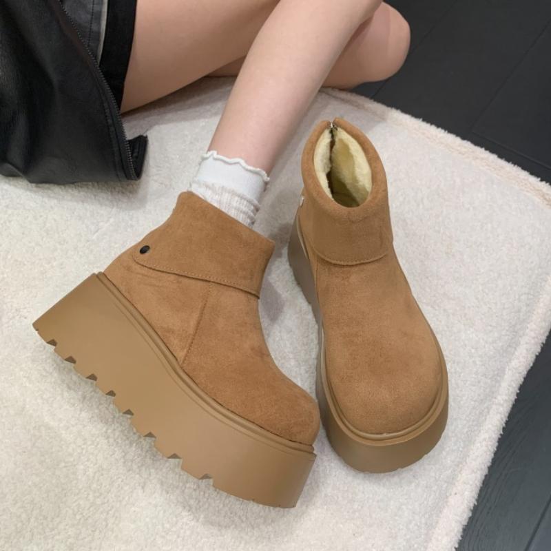 Winter Fashion Platform Heels Women Snow Boots Outdoor Concise Height Increase Keep Warm Short Booties Shoes Zapatos Mujer