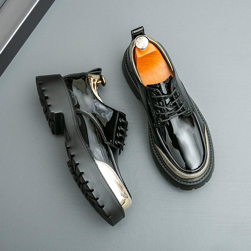 Fashion Men Fashion Height-increasing Derby Shoes American Casual Thick-soled Anti-slip Business Brand Leather Shoes Social Shoes Men