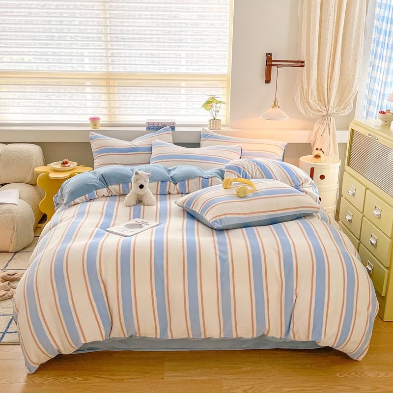 Winter Thick Warm Milk Coral Fleece Bedding Set Ins Fresh Duvet Cover Single