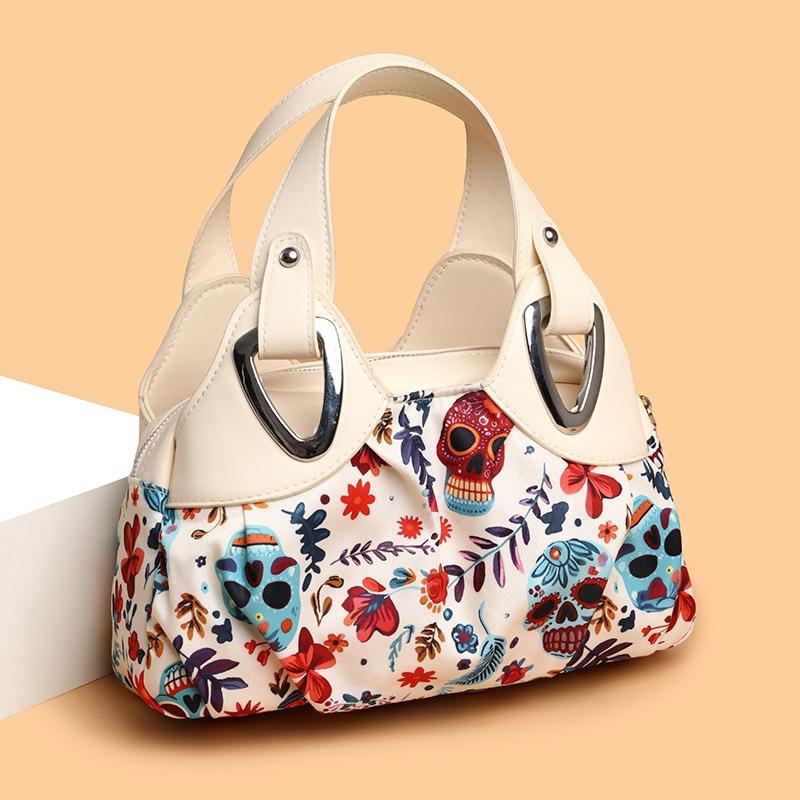 Totenkopf Blumen Druck große Kapazität Mehrfachfach Handtasche Shopping Ausgehen leicht Handy Tasche