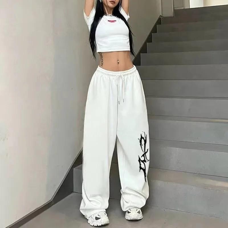 Pantalones de Chándal Americanos Sueltos Rectos Estampados Hip Hop Jazz Danza Secado Rápido Pierna Ancha Casual Estilo Perezoso Deportivos