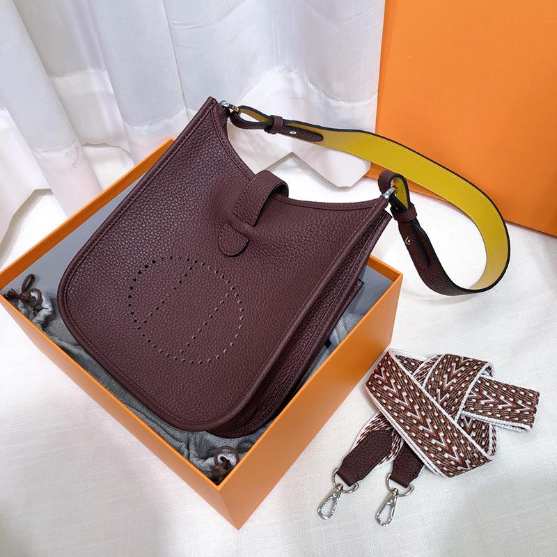 First Layer Cowhide Evelyn Bag Genuine Leather Women's Bag Lychee Patterned Bucket Bag Mini Casual Shoulder Crossbody Bag