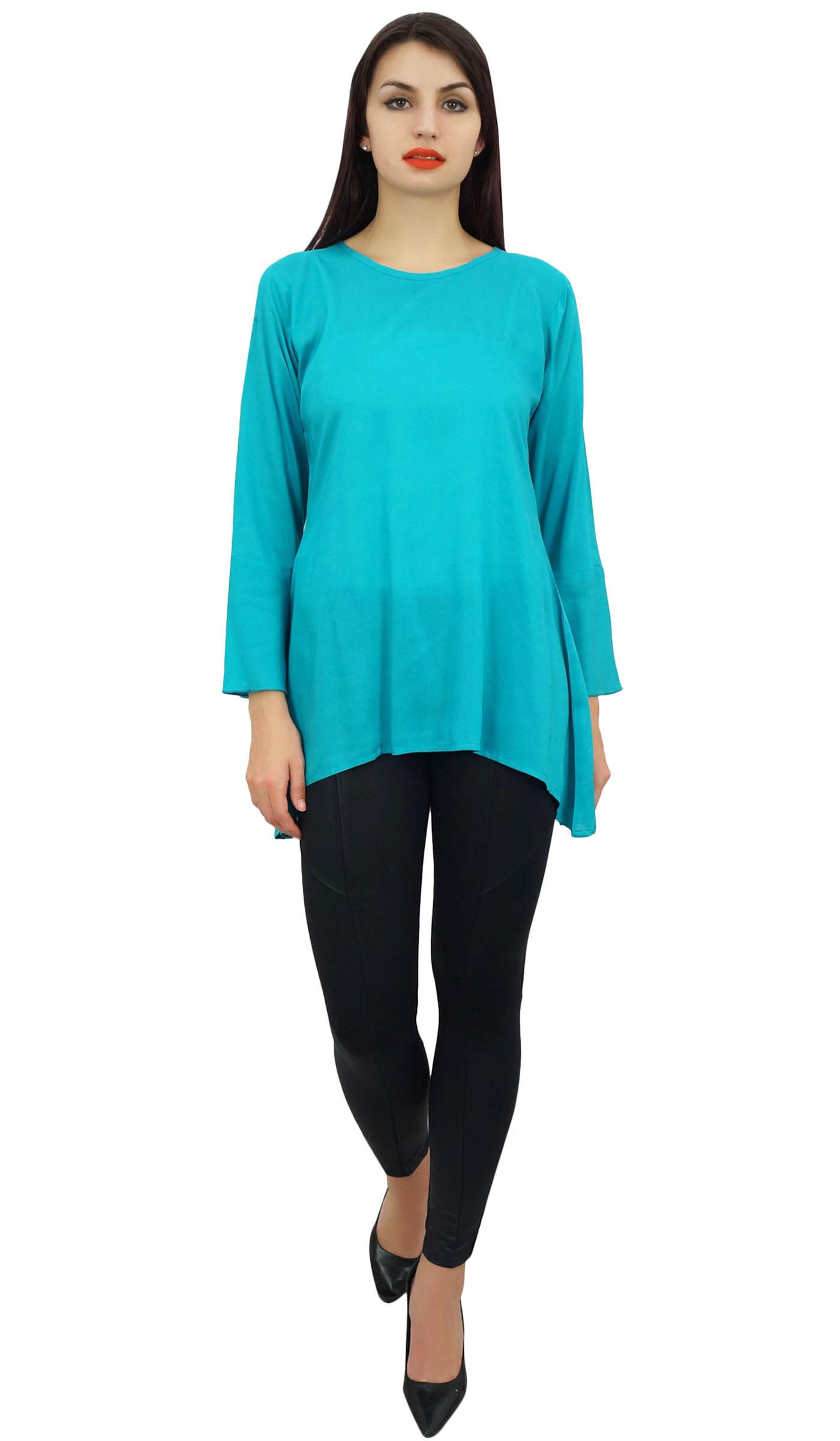 

Phagun Women s Turquoise Flounce Sleeve Cotton Modal Casual Blouse Tunic Top- 4 бірюзовий