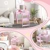 Kids Dressing Table Sets with Stool and Tri-Fold Mirror, Drawer for Playroom, Bedroom - Pink
