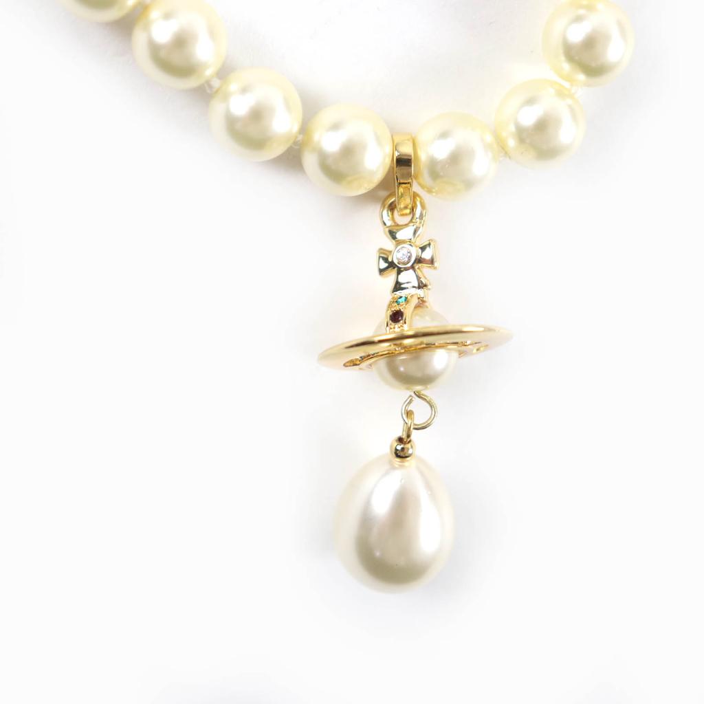 Great Vivienne Westwood Necklace ONE ROW PEARL DROP CHOKER Orb Women Used