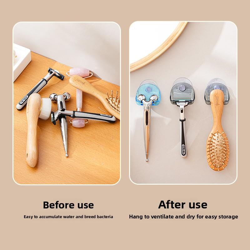 Suction Cup Razor Holder Punch-free Manual Razor Shaver Storage Rack Drain Wall-mounted Bathroom Storage Rack