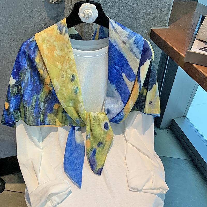 High-end versatile color matching square scarf Chinese style retro high-end scarf silk scarf square scarf shawl scarf large square scarf 110*110
