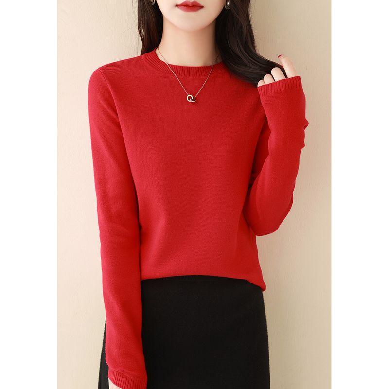 

Half Sleeve White Ice Silk Summer round Neck Chic Tops Red [Long sleeves quality fabric]] M