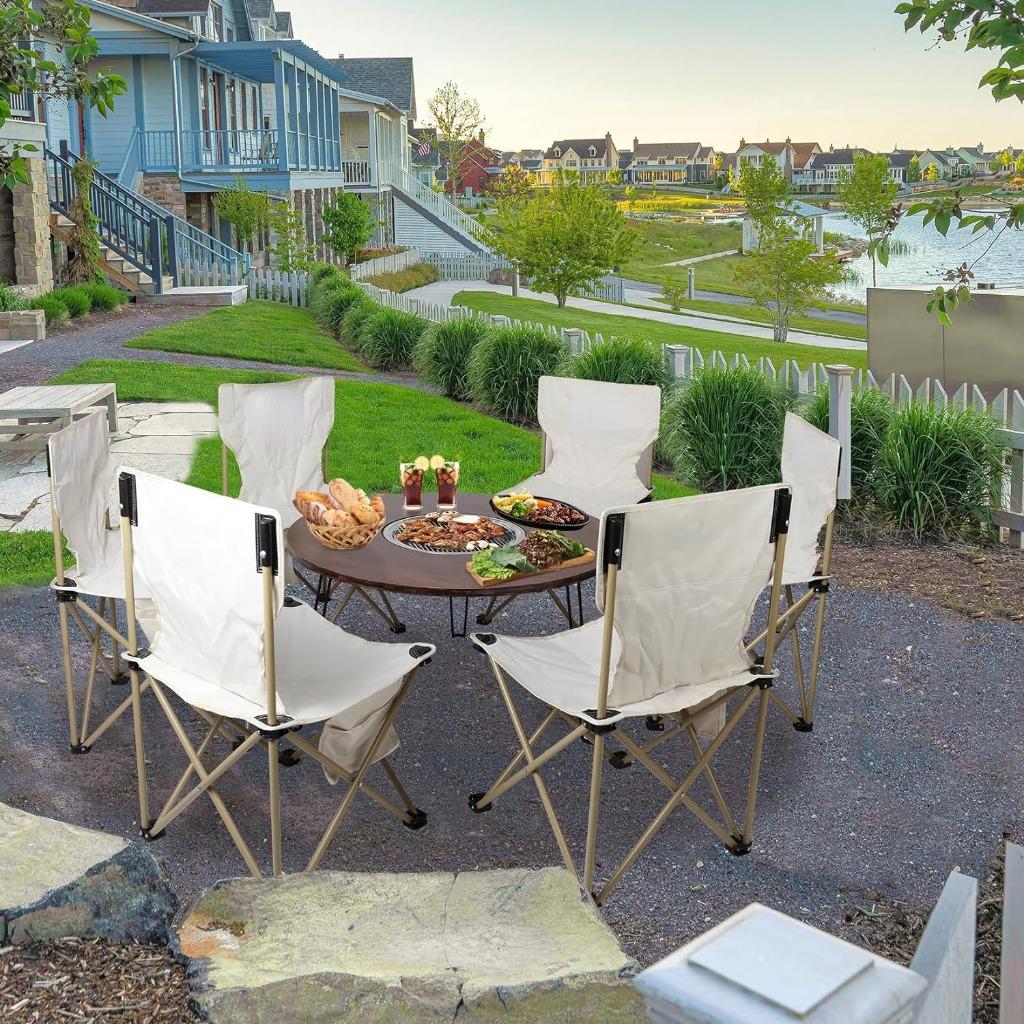 Portable Folding Stove Table, Camping Round Tea Table, For Barbecue Outdoor Picnics