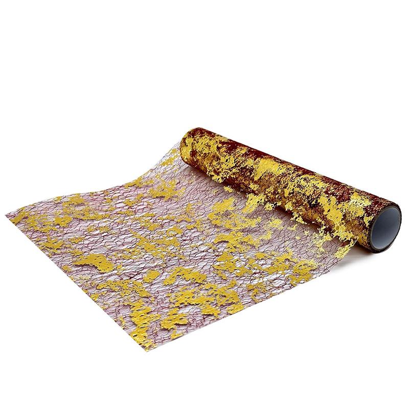 5 yardů třpytivý zlatý běhoun na stůl Horká ražba třpytivá bronzová fólie Síťovaný role Ubrousek na stůl Sprcha pro miminko Párty Svatba Vánoční dekor
