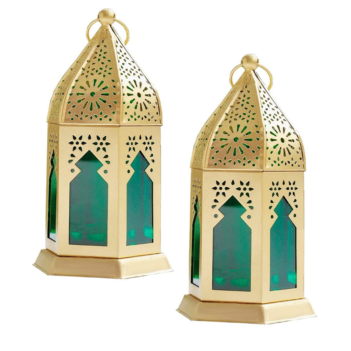 

Beautiful Home Decorative Lantern lamp Candle Holder Hanging Lantern tealight Holder for Diwali Decorative Metal Candle Holder (Gold-Green)