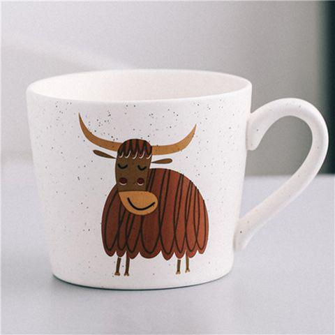 Japanese Minimalist Hand Drawn Animal Ceramic Mug 330ml Speckled Glaze Porcelain Coffee Milk Cup Microwave Safe Couple Breakfast