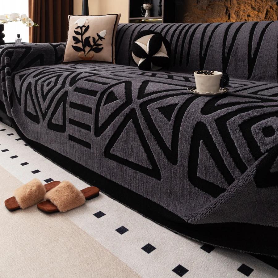 1pc Bohemian Jacquard Warm Tuffed Fleece Sofa Towel, Boho Style Soft Leiusre Thick Blanket for Living Room Couch Sofa Cover