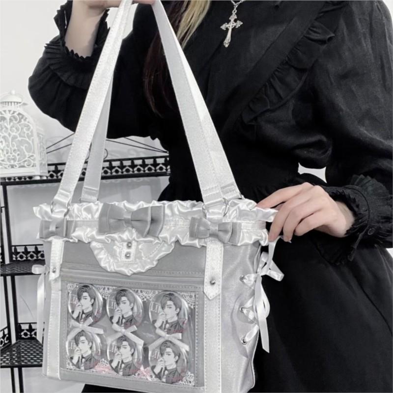 JIAERDI Lolita Cute Bow Shoulder Bag Ladies Harajuku Leather Square Large Capacity Ita Bag Anime Handle Purse Y2K Tote Bag 2025