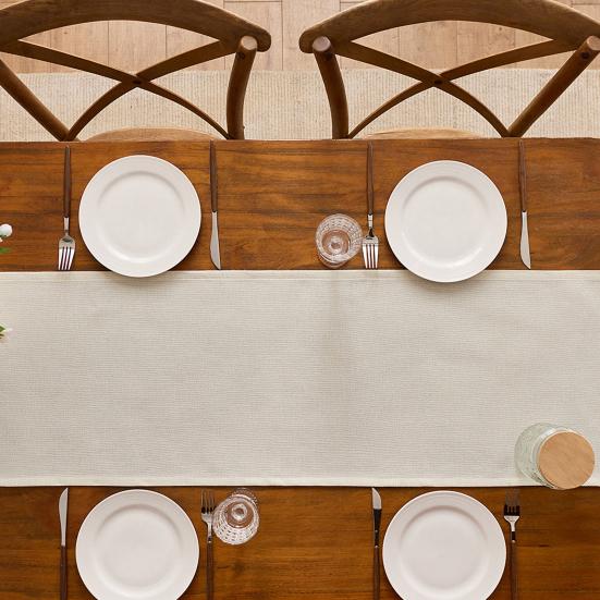 Linen Style Table Runner Rustic Farmhouse Long Rectangle Dresser Dining Coffee Table Cover Kitchen Dining Room Party Decoration
