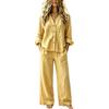 European and American casual suit women's loose and thin V-neck cardigan top + straight wide-leg pants two-piece set