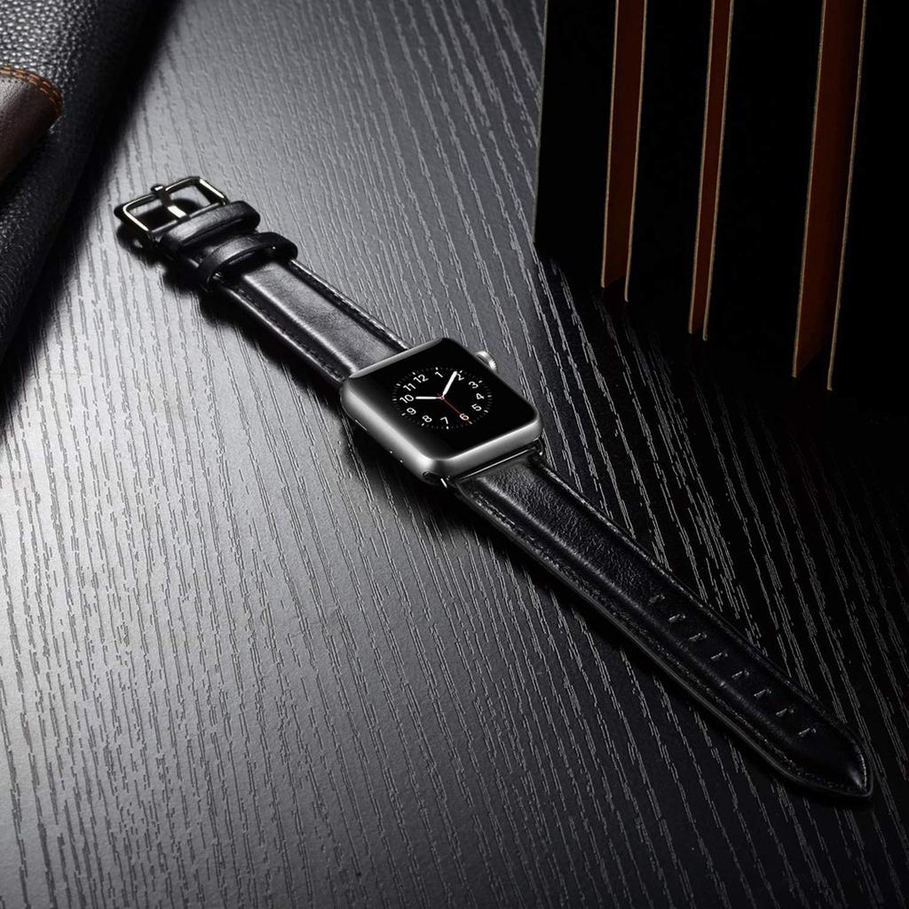 Genuine Leather Smart Watch Band for Apple Watch Series 10 46mm/Ultra 2 Ultra 49mm/9 8 7 45mm/SE (2023) SE (2022) SE 6 5 4 44mm/3 2 1 42mm