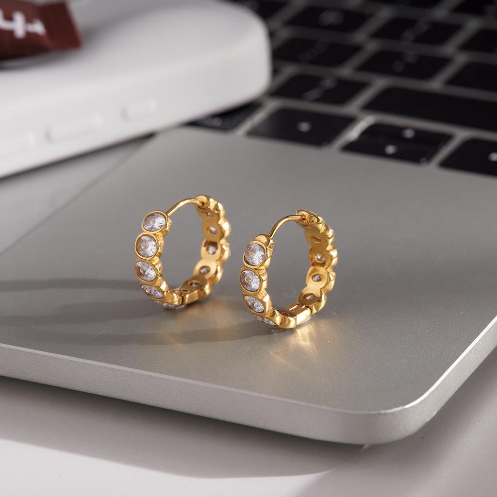 Yori Shiny Cubic Zirconia Geometric Hoop Earrings Waterproof 18K Gold PVD Plated Charms Fashion Jewelry Bijoux Femme Gift
