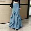 Womens Elegant Casual Multi-Layer Ruffled Fishtail Long Skirt