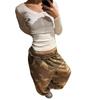 Women's Camo Print Wide Leg Pants with Elastic Waist Band