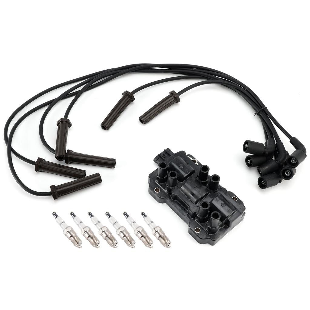 1x Ignition Coil + 6x Spark Plugs +6x  Wire Pack UF434 For Chevrolet GMC Pontiac