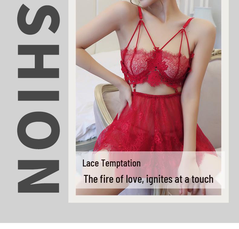 Lange Nacht Damen Sexy Transparentes Netzspitze Nachthemd Set