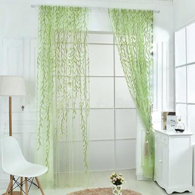 2 Pieces Salix Leaf Sheer Vine Willow Leaf Window Curtain Voile Tulle Room Drapes Curtain Willow Leaf Curtain for Living Room Bedroom Balcony