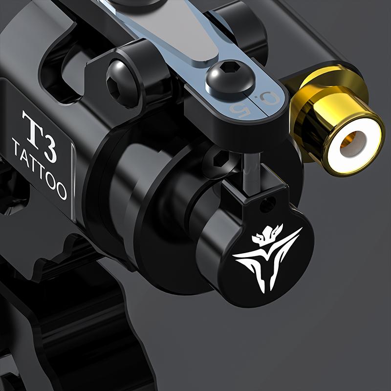 T3 Rotary Tattoo Machine Hollow Cup Powerful Motor Rear Drive Leaf Spring RCA Tattoo Frame with Needle Pressing Wheel for Professional Body Art