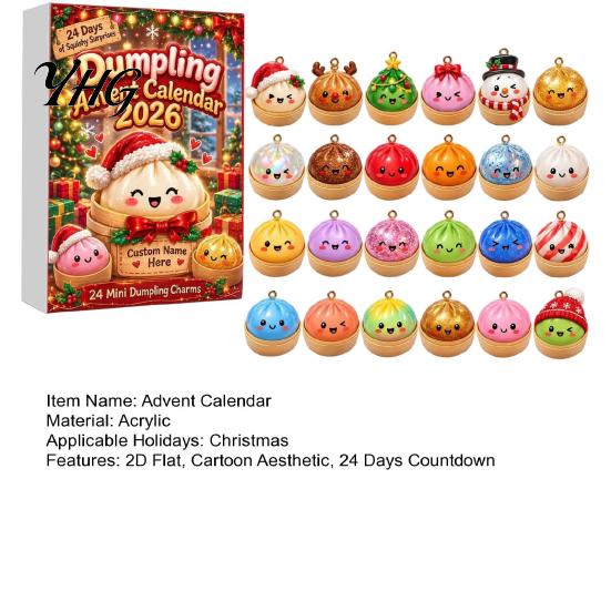 Decorative Hanging Ornaments 24 Day Cartoon Dumplings Advent Calendar 2026, 2D Acrylic Dumpling Christmas Pendants Countdown with Mini Charms