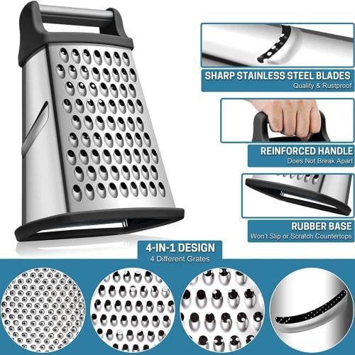 Box Grater - Cheese Grater with Storage Container, 4-Sided Stainless Steel Box Grater with Removable Storage Container, Multi-Function Kitchen Grater
