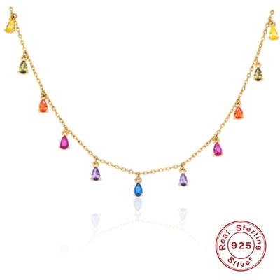 925 Sterling Halskette für Frauen Farbe Diamant Regenbogen Anhänger Halskette Weibliche Choker Halsketten Edlen Schmuck Kragen Plata