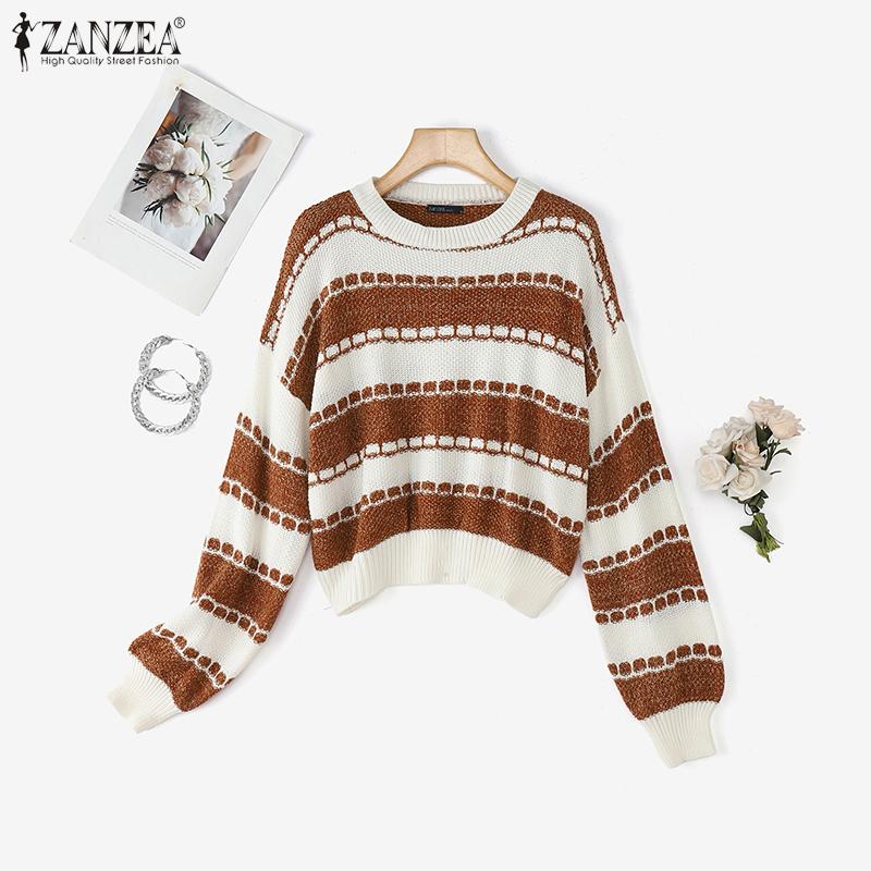 

ZANZEA Women V Neck Long Sleeve Stretch Casual Autumn Spring Knitwear Sweater Undershirts S