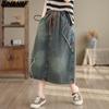 DIMANAF 2025 Women Plus Size Spring Summer Denim Skirts Elastic Waist Casual Loose Vintage Long A-Line Maxi Skirt 2024
