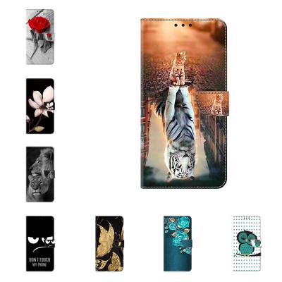Para Samsung Galaxy Series A12, A13, A14, A21, A22, S10, S21, S22, S23... Flor Búho Mariposa León Tigre Caballo Patrón Pintado Funda de cuero para teléfono móvil