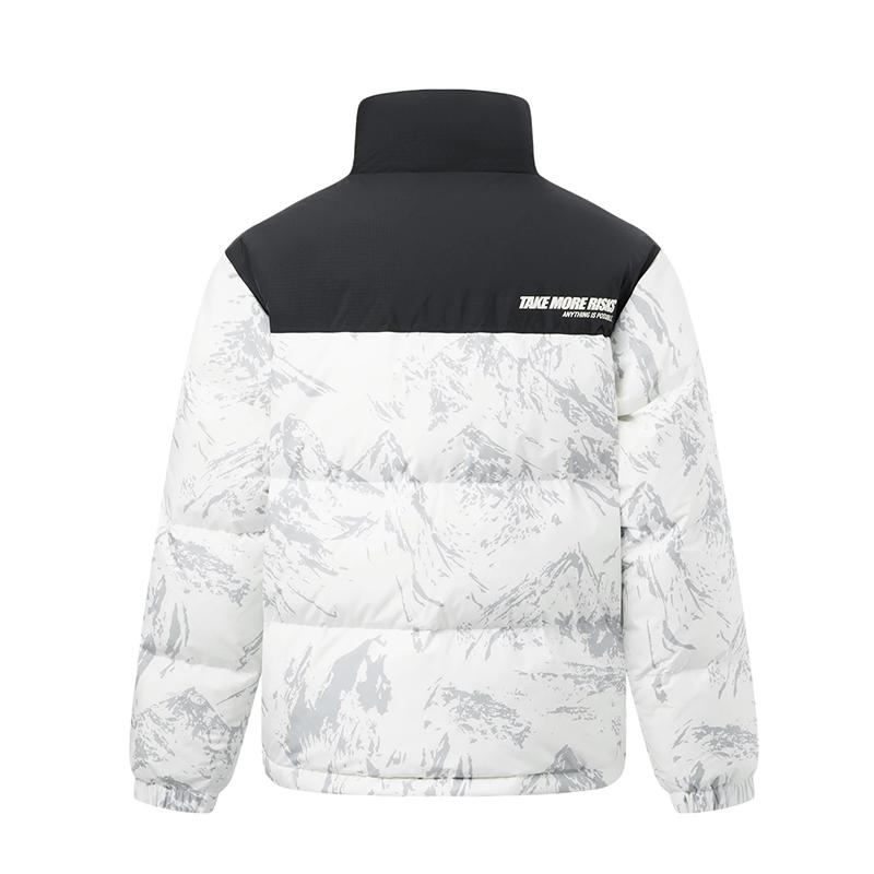 Li Ning Casual Sports Letter Logo Stand Collar Down Jacket Unisex Outerwear Black White YYMU141-5