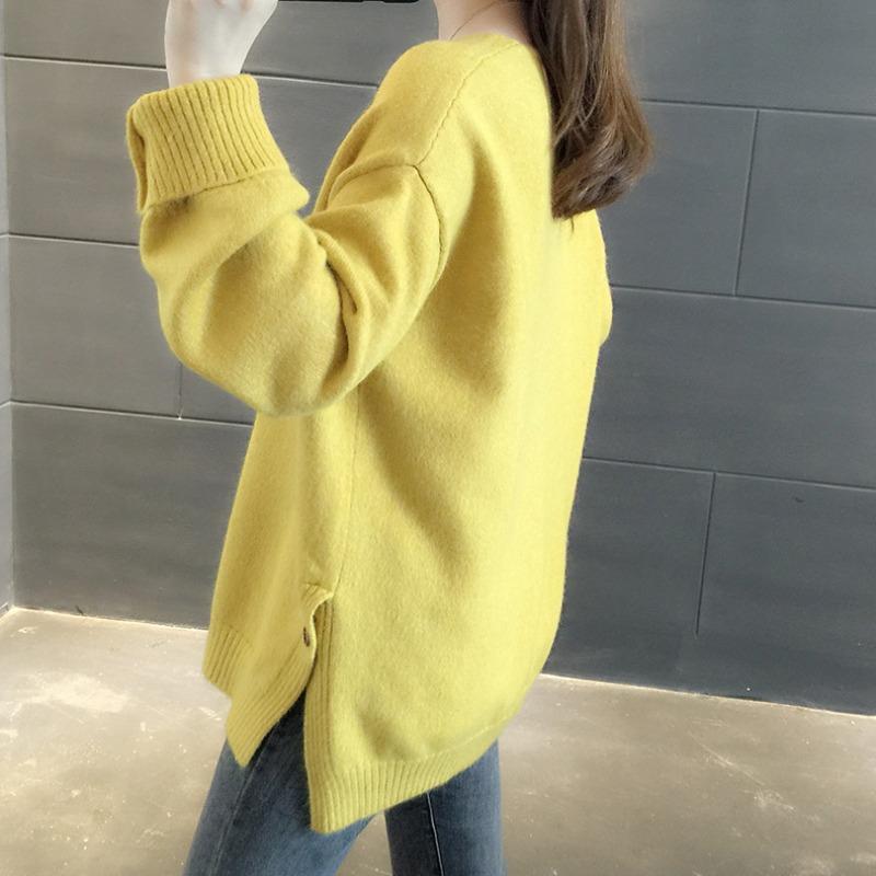 Autumn New Long Sleeve V Neck Women's Knitted Sweater Fashion Casual Loose Solid Winter Sweaters Women Soft Warm Elegant Ladies Knitwear Jumpers 25524