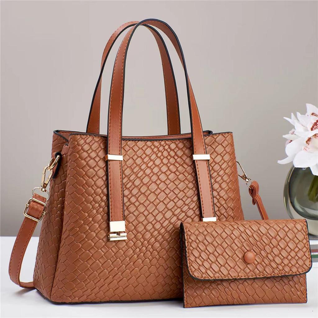 Large Capacity Handbag For Women Woven Leather Satchel Tote Bag Lady Shoulder Bags with Matching Purse Wallet For Work Travel