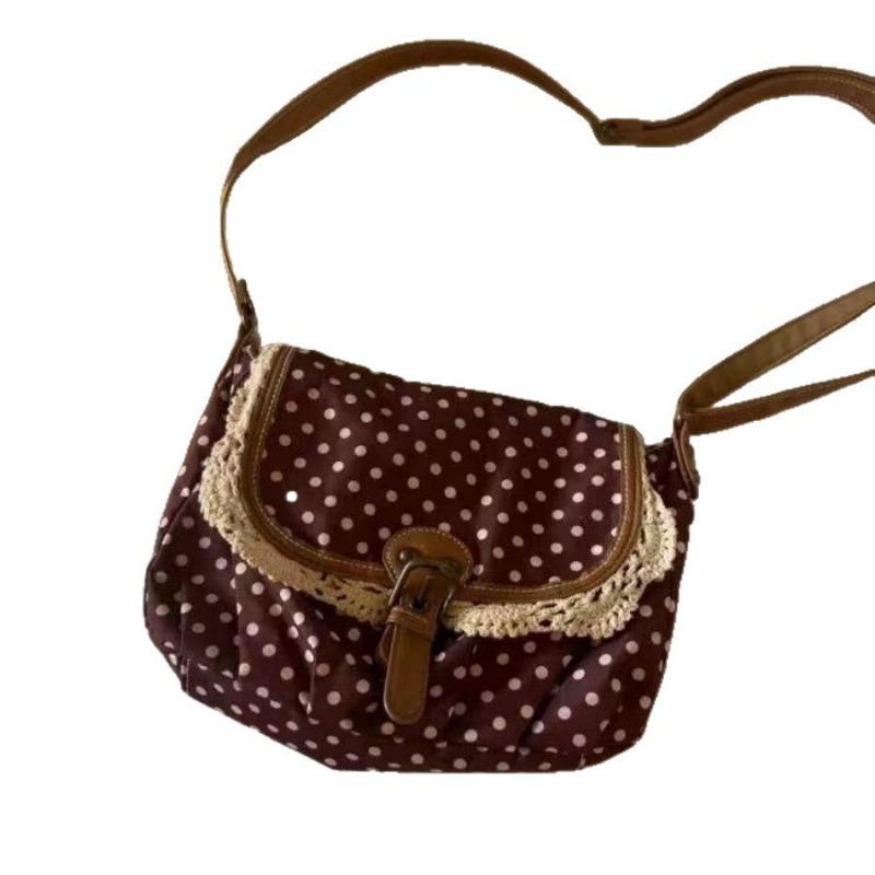 Retro Puntíkovaná Vintage Kabelka Kulatá Puntíkovaná Kabelka Jednoramenní Crossbody Kabelka