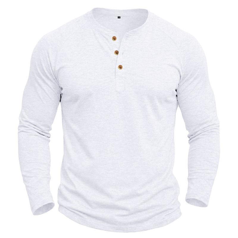 Mens Classic Style Henley Pullover Tops Raglan Long Sleeve Solid Color Daily Casual Wear Crew Neck Basic T Shirts