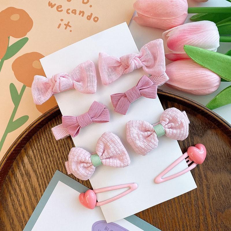 8Pcs/Set Sweet Flower Bow Baby Hair Clip Korean Pink Plaid Dot Bowknot Princess Girls Hairpin Barrettes Kids Hair Accessories