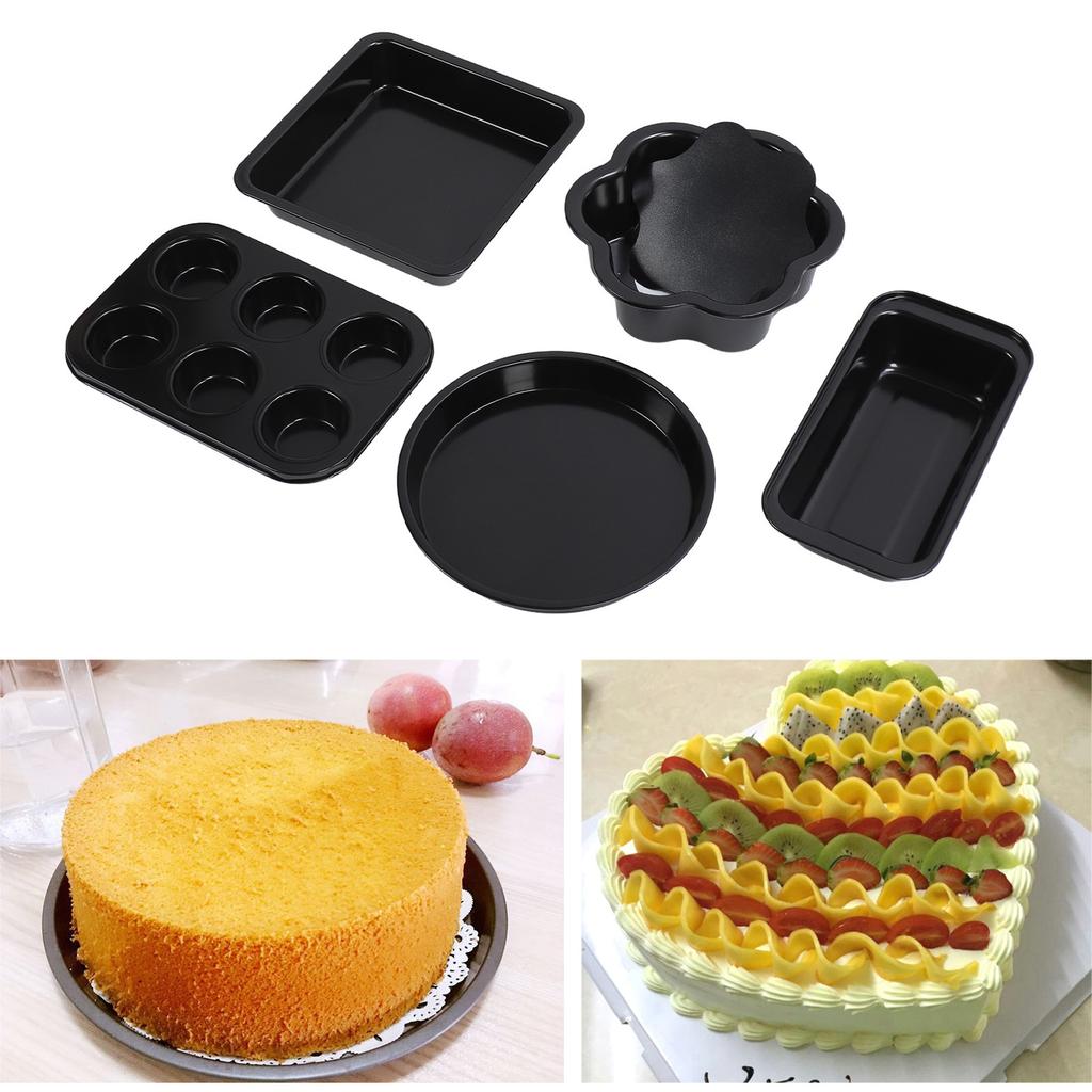 6pcs Bakeware Set Loose Bottom Carbon Steel Anti Stick Baking Pans Set for   Muffin Pizza