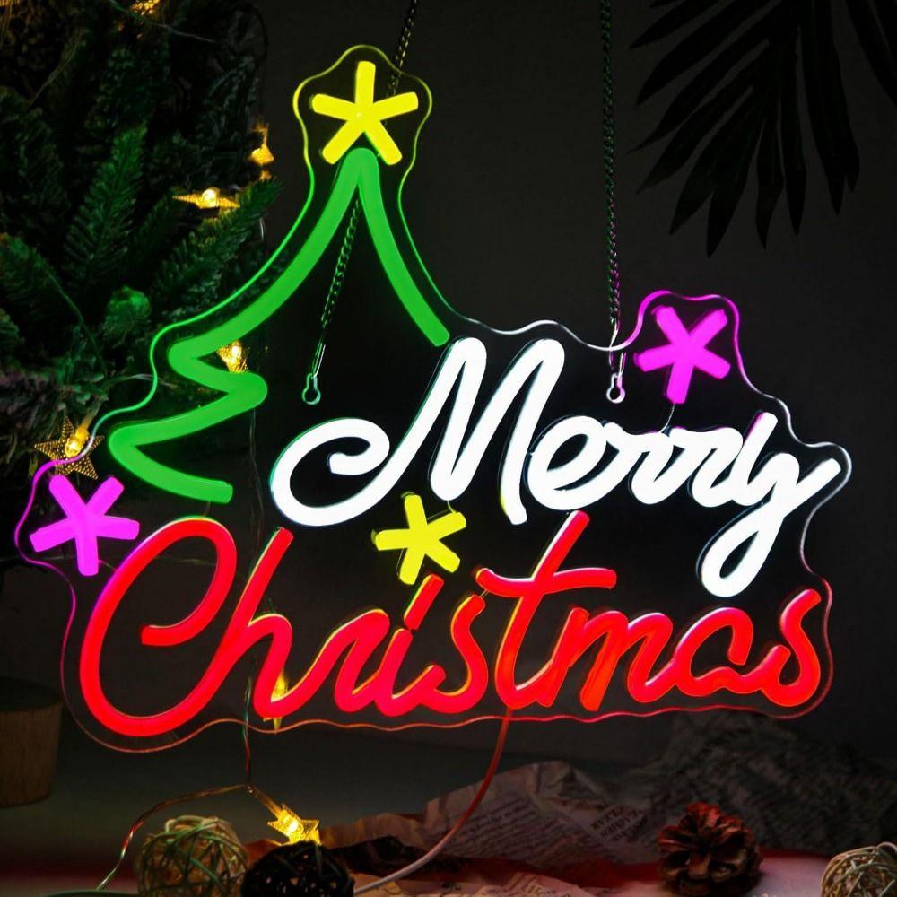 Multicolor Christmas Neon Sign USB Powered Vibrant LED Light Christmas LED Neon Light Light Up Design Plug-and-Play