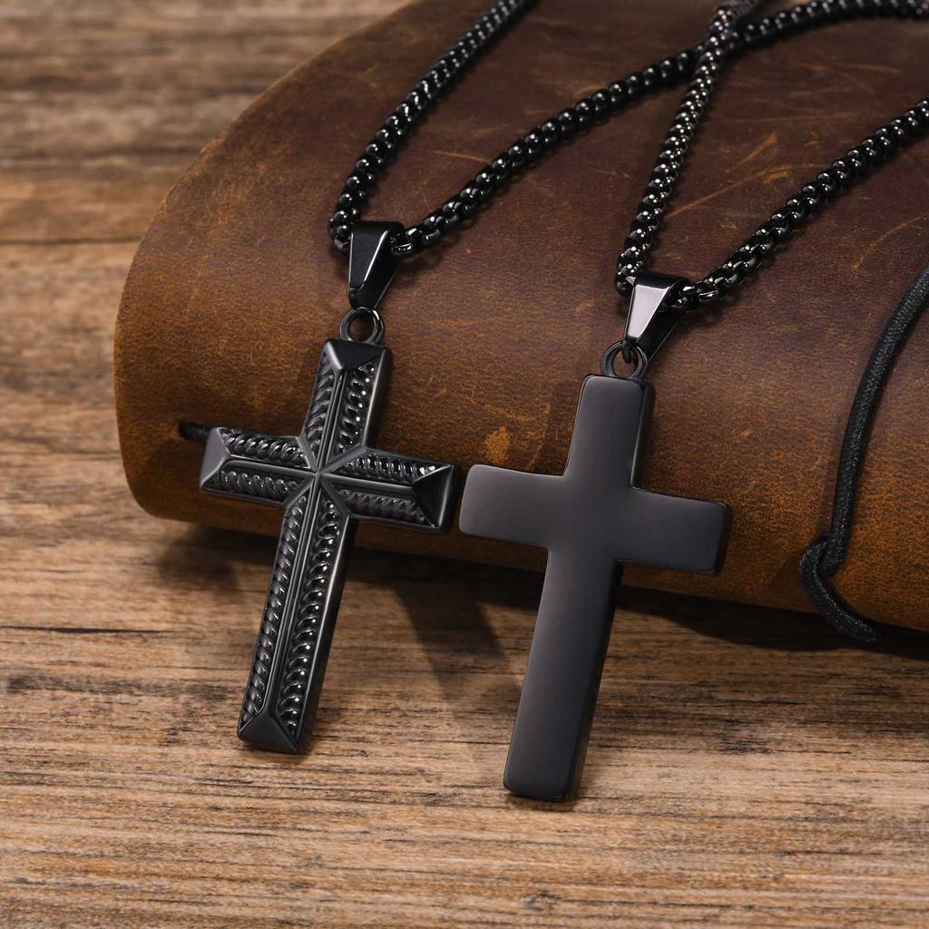 Cool Stylish Cross Necklaces for Men, Waterproof Stainless Steel Prayer Religious Cross Pendant Collar, Christian Jewelry