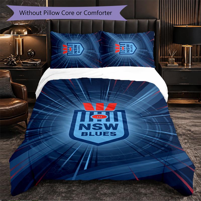 NSW Blues Pattern Microfiber 3Pcs Bedding Set Decor Duvet Cover Set For Bedroom Home Use