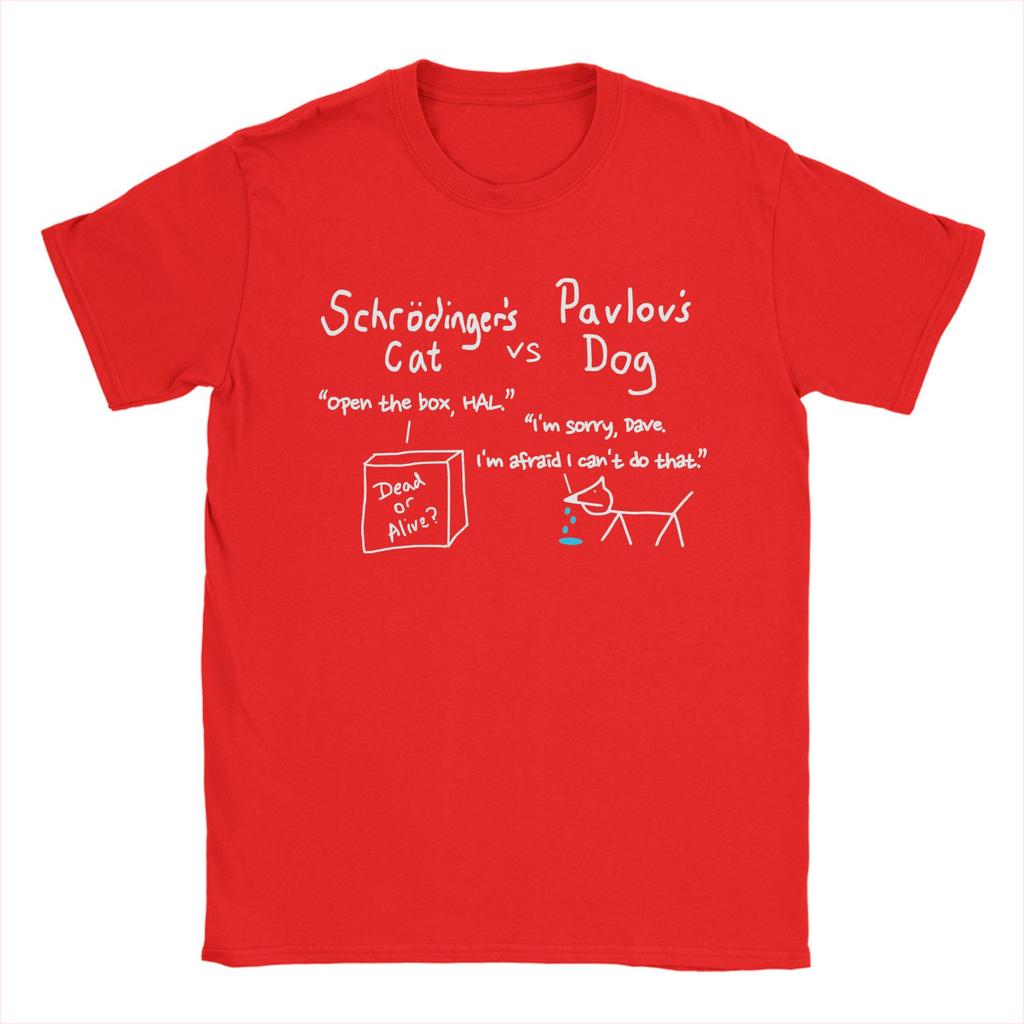 Vintage Schrödinger's Katze und Pawlows Hund T-Shirts für Herren O-Ausschnitt 100% Baumwolle T-Shirts Kurzarm T-Shirts Sommeroberteile